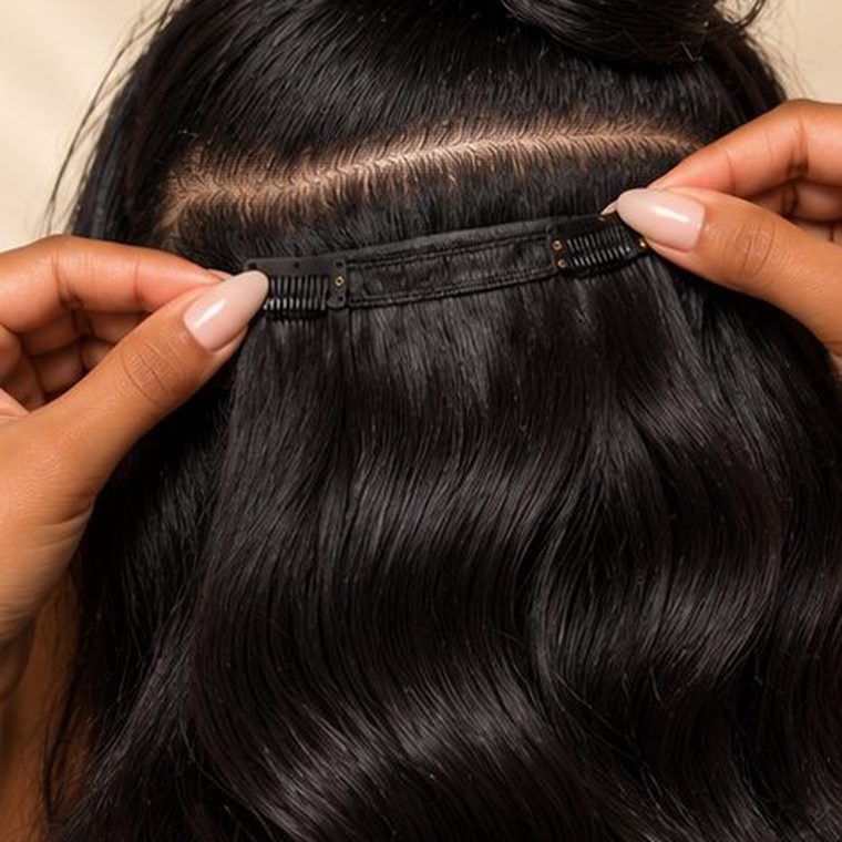 Two hands snapping a weft in at the root
