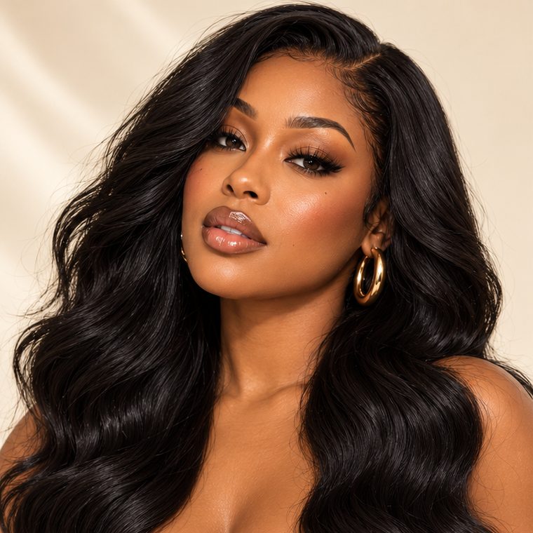 Style image: finished look with long black body waves