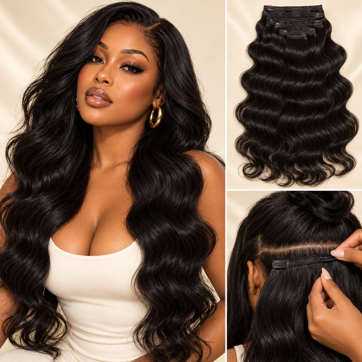 Style image: body waves from the side, with the set and a clip being placed